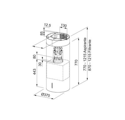 Franke Mythos Tube vrijhangende mat zwart afzuigkap plafondbevestiging 37cm doorsnee 335.0588.180