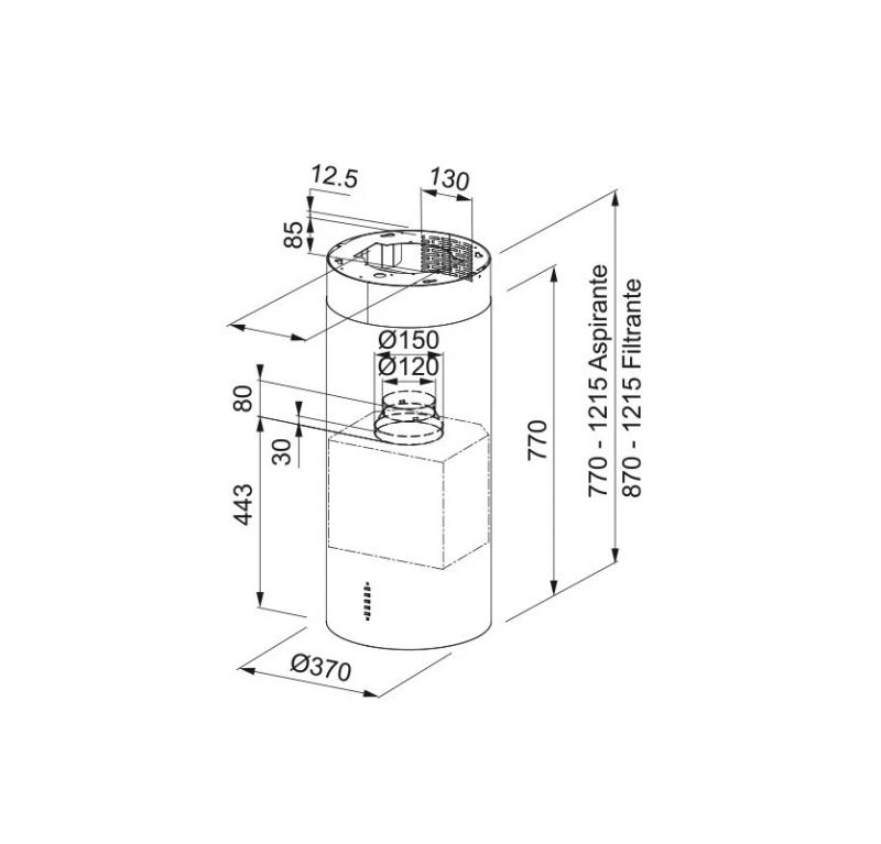 Franke Mythos Tube vrijhangende mat zwart afzuigkap plafondbevestiging 37cm doorsnee 335.0588.180