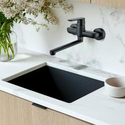 Aquatrimo Chopin eenhendel keuken muurkraan mat zwart met uitloop 297mm 21CP8469SW