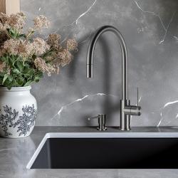 Lorreine Royal Aire gun metal antraciet keukenkraan met uittrekbare uitloop AIRE-GUNMETAL