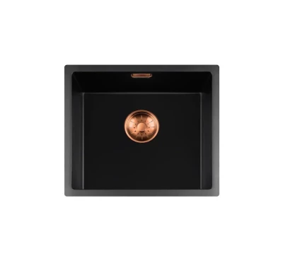 Lorreine BQ serie spoelbak 44x41cm onderbouw zwart met koper plug 40BQ37-FU-COPPER