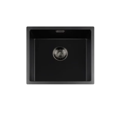 Lorreine BQ serie spoelbak 44x41cm onderbouw zwart met gun metal plug 40BQ37-FU-GUNMETAL