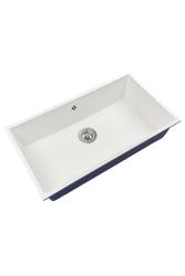 GraniteMy Universal granieten grote witte spoelbak 74x40 cm wit opbouw onderbouw en vlakinbouw met rvs plug 1208967111