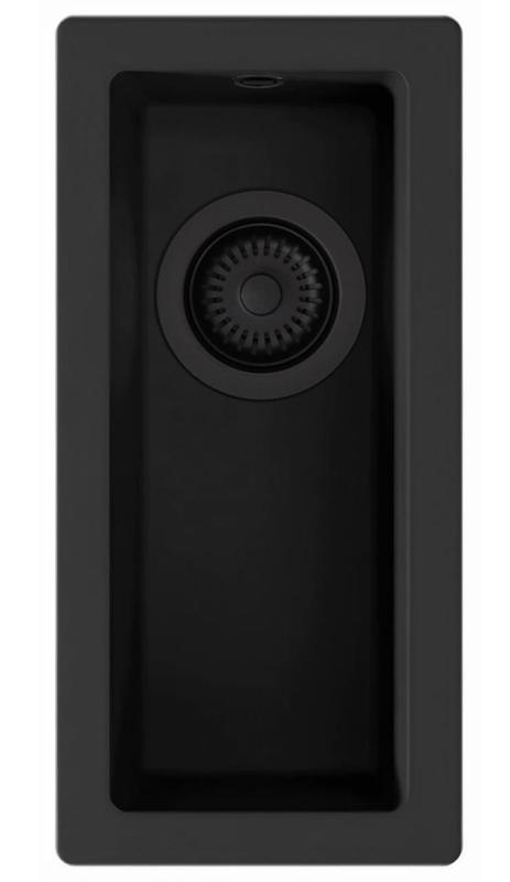GraniteMy Universal granieten kleine zwarte spoelbak 17x40 cm zwart opbouw onderbouw en vlakinbouw met zwarte plug 1208967140
