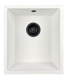 GraniteMy Universal granieten witte spoelbak 34x40 cm wit opbouw onderbouw en vlakinbouw met zwarte plug 1208967147