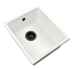 GraniteMy Universal granieten witte spoelbak 34x40 cm wit opbouw onderbouw en vlakinbouw met zwarte plug 1208967147