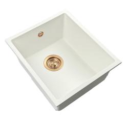 GraniteMy Universal granieten witte spoelbak 34x40 cm wit opbouw onderbouw en vlakinbouw met koperen plug 1208967148