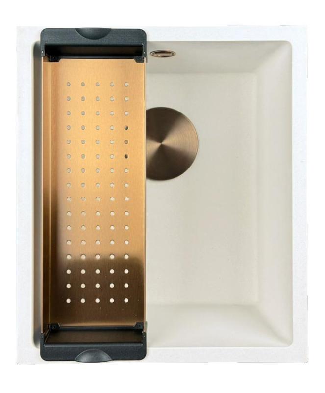 GraniteMy Universal granieten witte spoelbak 34x40 cm wit opbouw onderbouw en vlakinbouw met koperen plug 1208967148