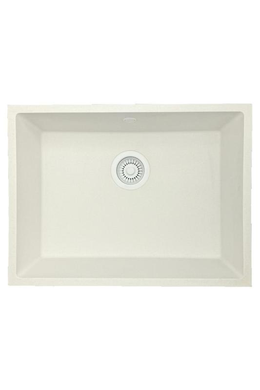 GraniteMy Universal granieten witte spoelbak 55x40 cm wit opbouw onderbouw en vlakinbouw met witte plug 1208967153