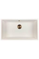 GraniteMy Universal granieten grote witte spoelbak 74x40 cm wit opbouw onderbouw en vlakinbouw met koperen plug 1208967162