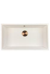 GraniteMy Universal granieten grote witte spoelbak 74x40 cm wit opbouw onderbouw en vlakinbouw met koperen plug 1208967162