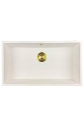 GraniteMy Universal granieten grote witte spoelbak 74x40 cm wit opbouw onderbouw en vlakinbouw met gouden plug 1208967163