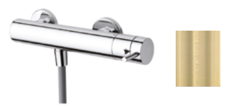 Waterevolution Flow douchethermostaat met douchegarnituur rond PVD licht goud T140TNRWGE