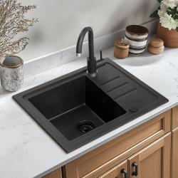 Quadri Sligo 60 antraciet graniet spoelbak set 55x44 cm met afdruipgedeelte incl. kraan 1208967199