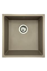 GraniteMy Universal granieten taupe spoelbak 40x40 cm opbouw, onderbouw en vlakinbouw met rvs plug 1208967211