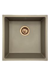 GraniteMy Universal granieten taupe spoelbak 40x40 cm opbouw, onderbouw en vlakinbouw met koper plug 1208967214