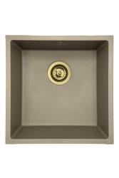 GraniteMy Universal granieten taupe spoelbak 40x40 cm opbouw, onderbouw en vlakinbouw met gouden plug 1208967215