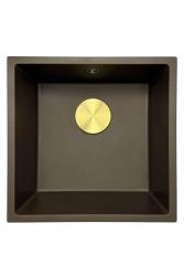 GraniteMy Universal granieten café spoelbak 40x40 cm opbouw, onderbouw en vlakinbouw met gouden plug 1208967218
