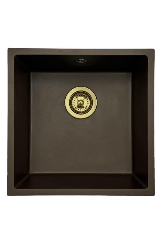 GraniteMy Universal granieten café spoelbak 40x40 cm opbouw, onderbouw en vlakinbouw met gouden plug 1208967218