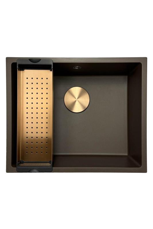 GraniteMy Universal granieten café spoelbak 50x40 cm opbouw, onderbouw en vlakinbouw met koperen plug 1208967229