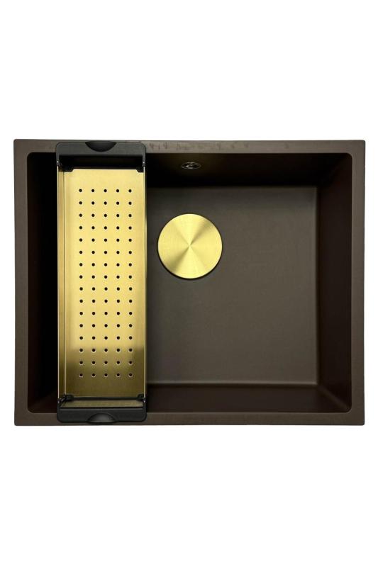 GraniteMy Universal granieten café spoelbak 50x40 cm opbouw, onderbouw en vlakinbouw met gouden plug 1208967230
