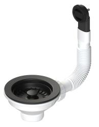 Granitemy korfplugset mat zwart, afvoerset spoelbak incl. overloop rond 1208967256