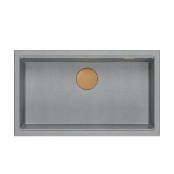 Quadri Newport II grote en diepe spoelbak graniet opbouw en onderbouw grijs spoelbak 76x45cm met koperen plug 1208967314