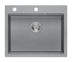 Quadri Durham grijs graniet opbouw spoelbak 595x500 met zeepdispenser, snijplank en rolmat 1208967378