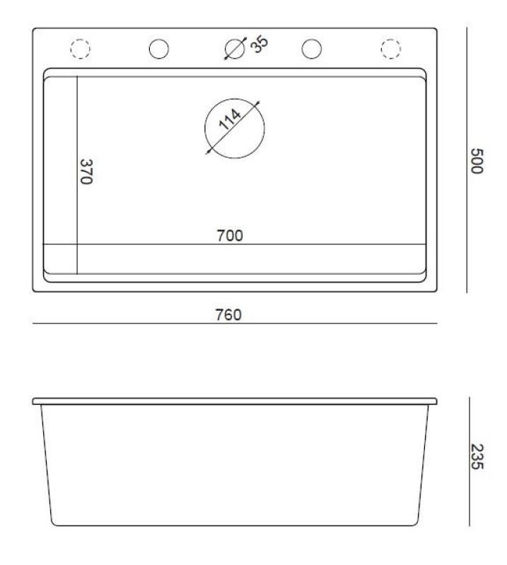 Quadri Hard Rock grijs granieten opbouw grote spoelbak 76x50cm inclusief gouden plug en accessoires 1208967432