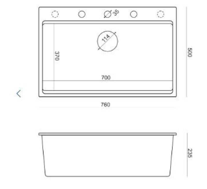 Quadri Hard Rock antraciet granieten opbouw grote spoelbak 76x50cm inclusief koperen plug en accessoires 1208967445