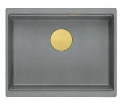 Quadri Newport II graniet onderbouw grijs spoelbak 595x450mm met gouden plug en afvoerkapje 1208967457