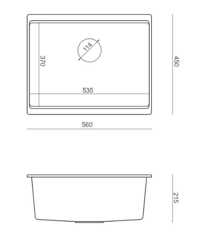 Quadri Newport II graniet onderbouw grijs spoelbak 560x450mm met gouden plug en afvoerkapje 1208967457