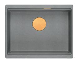 Quadri Newport II graniet onderbouw grijs spoelbak 595x450mm met koperen plug en afvoerkapje 1208967458