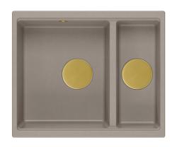 Quadri Newport II taupe 1,5 spoelbak graniet opbouw en onderbouw spoelbak 555x460mm met gouden plug 1208967467