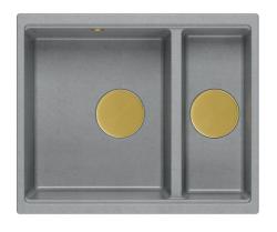 Quadri Newport II grijs 1,5 spoelbak graniet opbouw en onderbouw spoelbak 555x460mm met gouden plug 1208967470