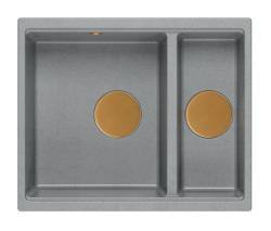 Quadri Newport II grijs 1,5 spoelbak graniet opbouw en onderbouw spoelbak 555x460mm met koperen plug 1208967471