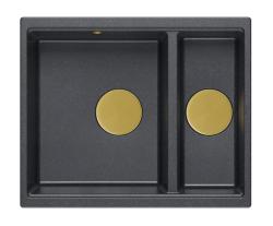 Quadri Newport II antraciet 1,5 spoelbak graniet opbouw en onderbouw spoelbak 555x460mm met gouden plug 1208967473