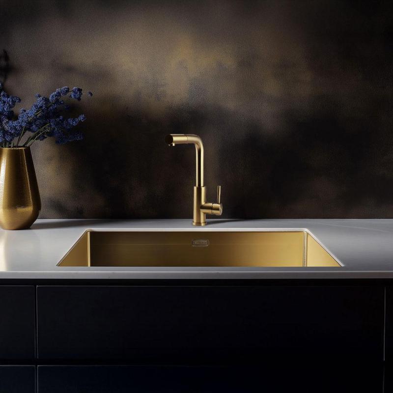 Pure.Sink Elite Steel Spark-S keukenkraan PVD geborsteld goud met uittrekbare uitloop PS8041-60
