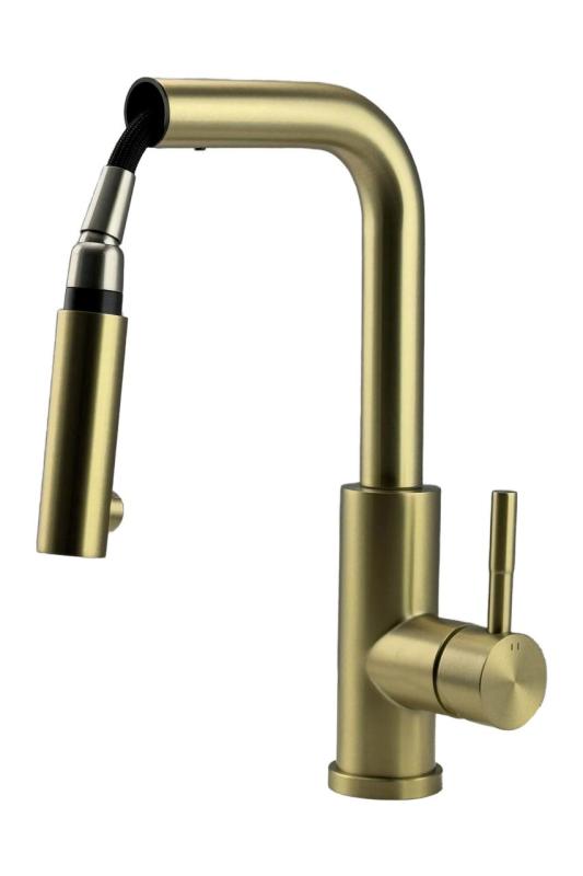 Pure.Sink Elite Steel Spark-S keukenkraan PVD geborsteld goud met uittrekbare uitloop PS8041-60
