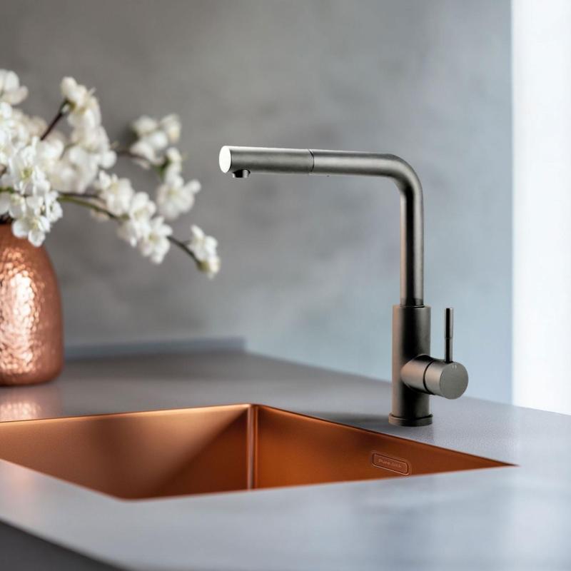 Pure.Sink Elite Steel Spark-S keukenkraan PVD Gun metal met uittrekbare uitloop PS8041-61