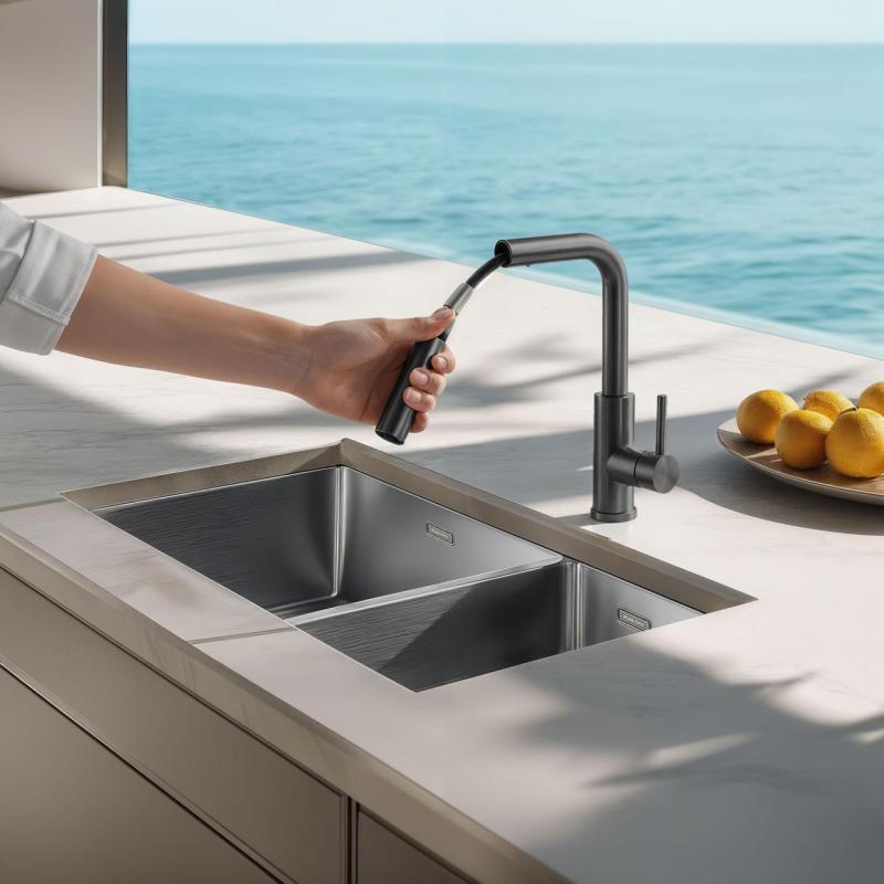 Pure.Sink Elite Steel Spark-S keukenkraan PVD Gun metal met uittrekbare uitloop PS8041-61