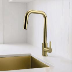 Pure.Sink Elite Steel Crystal-S keukenkraan PVD geborsteld goud met uittrekbare uitloop PS8050-60