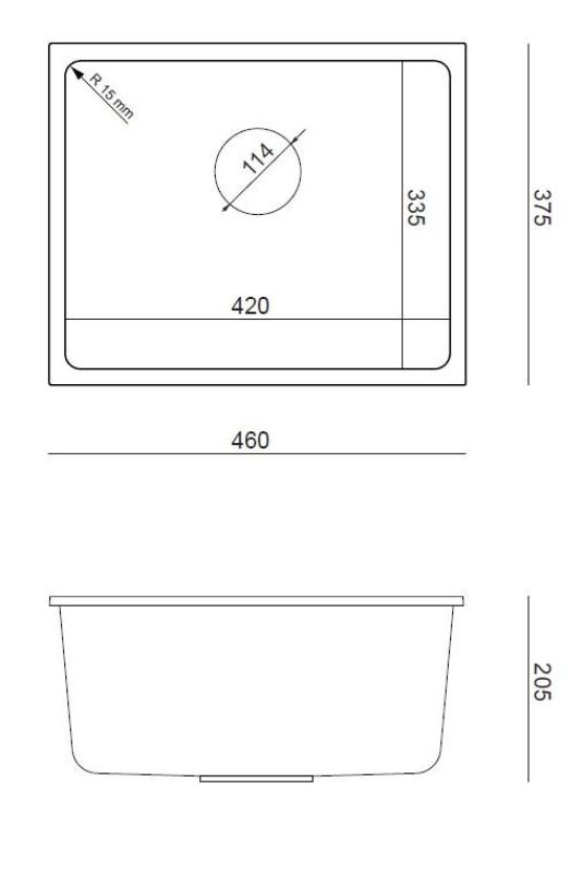 Quadri Elston Grijs Granieten Onderbouw Spoelbak 420x335mm met RVS Plug 1208967775