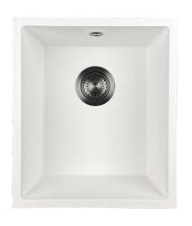 GraniteMy Universal Witte Granieten Spoelbak 34x40 cm wit opbouw onderbouw en vlakinbouw met gun metal plug  1208967904