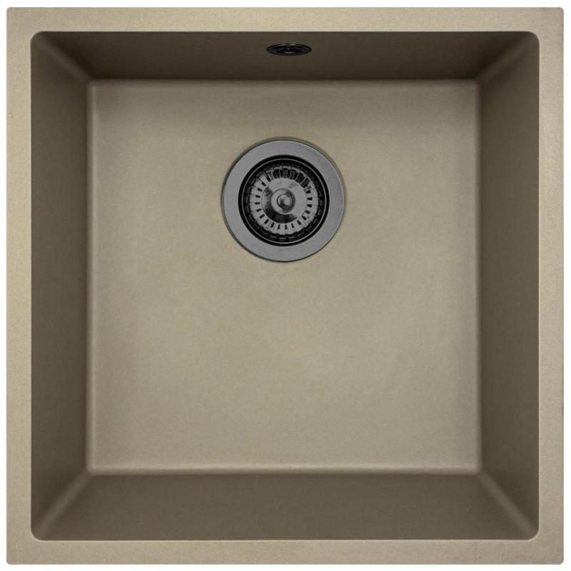 GraniteMy Universal Taupe Granieten Spoelbak 40x40 cm opbouw, onderbouw en vlakinbouw met gun metal plug - 1208967913