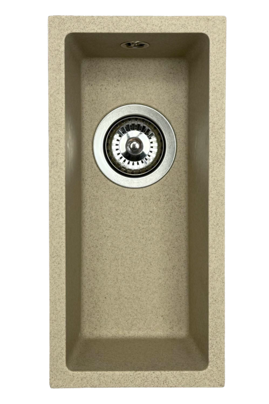 GraniteMy Universal granieten beige zand kleine spoelbak 17x40 cm opbouw onderbouw en vlakinbouw met rvs plug 1208968002