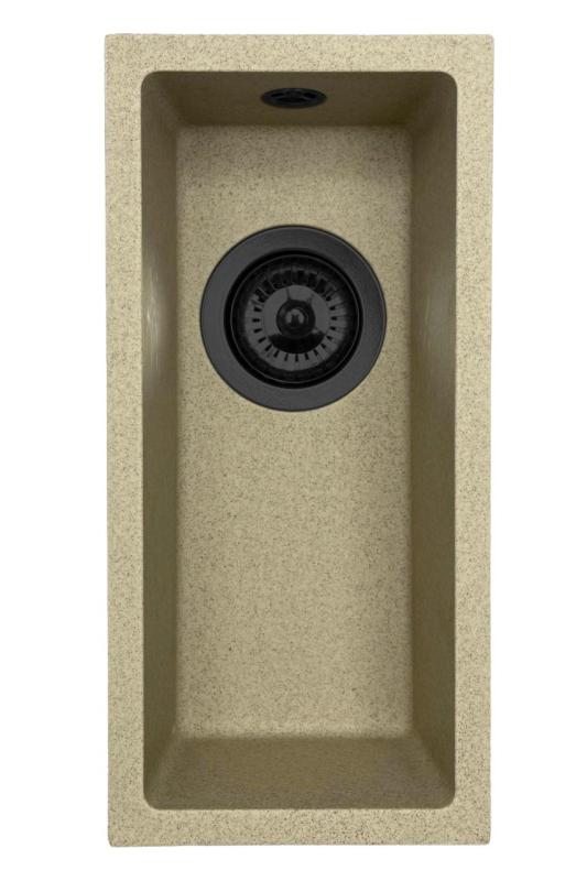 GraniteMy Universal granieten beige zand kleine spoelbak 17x40 cm opbouw onderbouw en vlakinbouw met zwart plug 1208968005