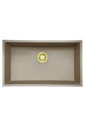 GraniteMy Universal granieten beige zand spoelbak 74x40 cm opbouw onderbouw en vlakinbouw met gouden plug 1208968018