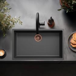 Zwarte grote spoelbak 70x40cm onderbouw opbouw en vlakbouw met koperen plug 1208968039