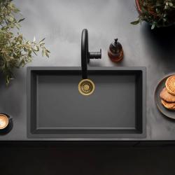 Zwarte grote spoelbak 70x40cm onderbouw opbouw en vlakbouw met gouden plug 1208968040